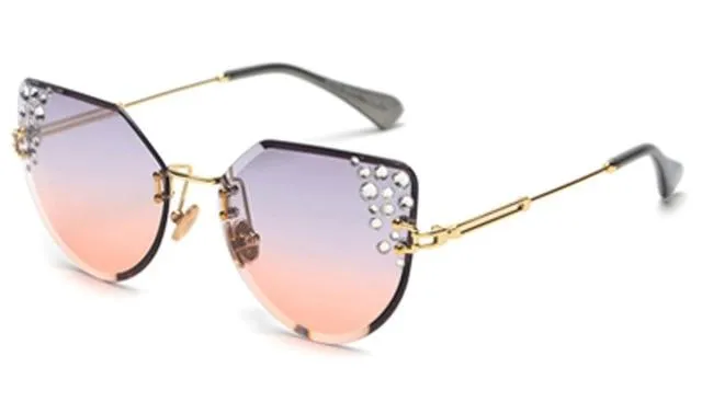 2019 Summer Cat Eye Rhinestone Frameless Designer Sunglasses for Women