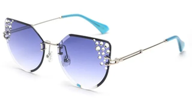 2019 Summer Cat Eye Rhinestone Frameless Designer Sunglasses for Women