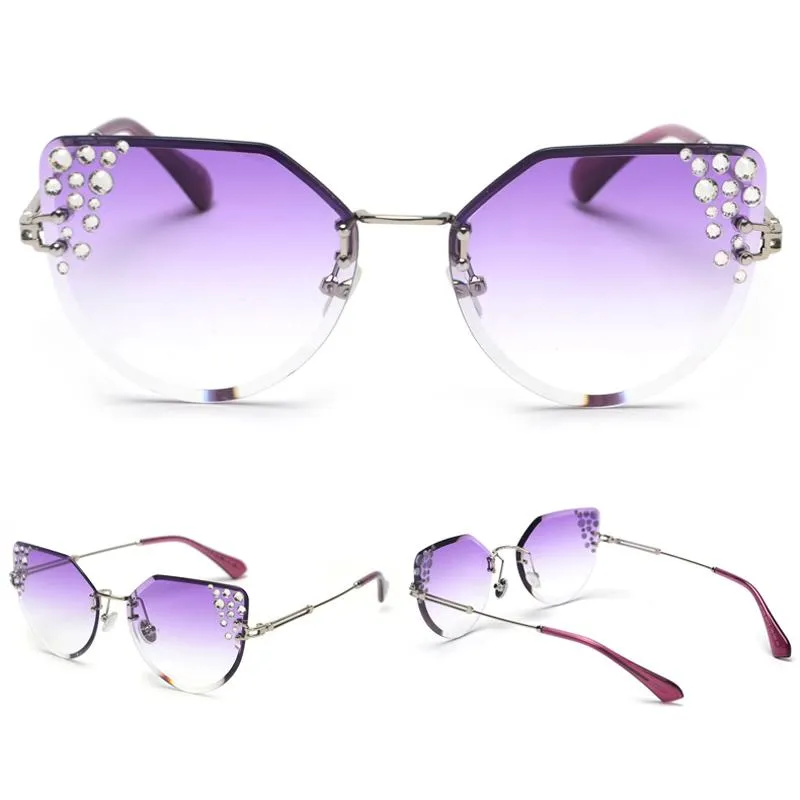 2019 Summer Cat Eye Rhinestone Frameless Designer Sunglasses for Women