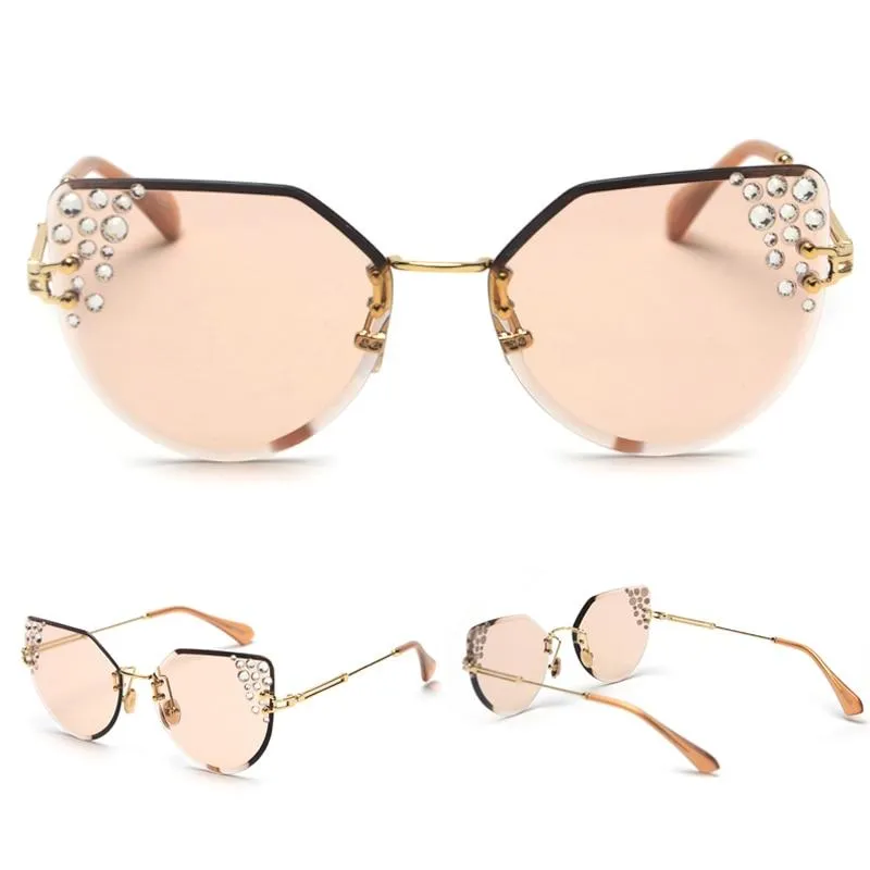 2019 Summer Cat Eye Rhinestone Frameless Designer Sunglasses for Women