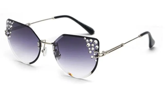 2019 Summer Cat Eye Rhinestone Frameless Designer Sunglasses for Women