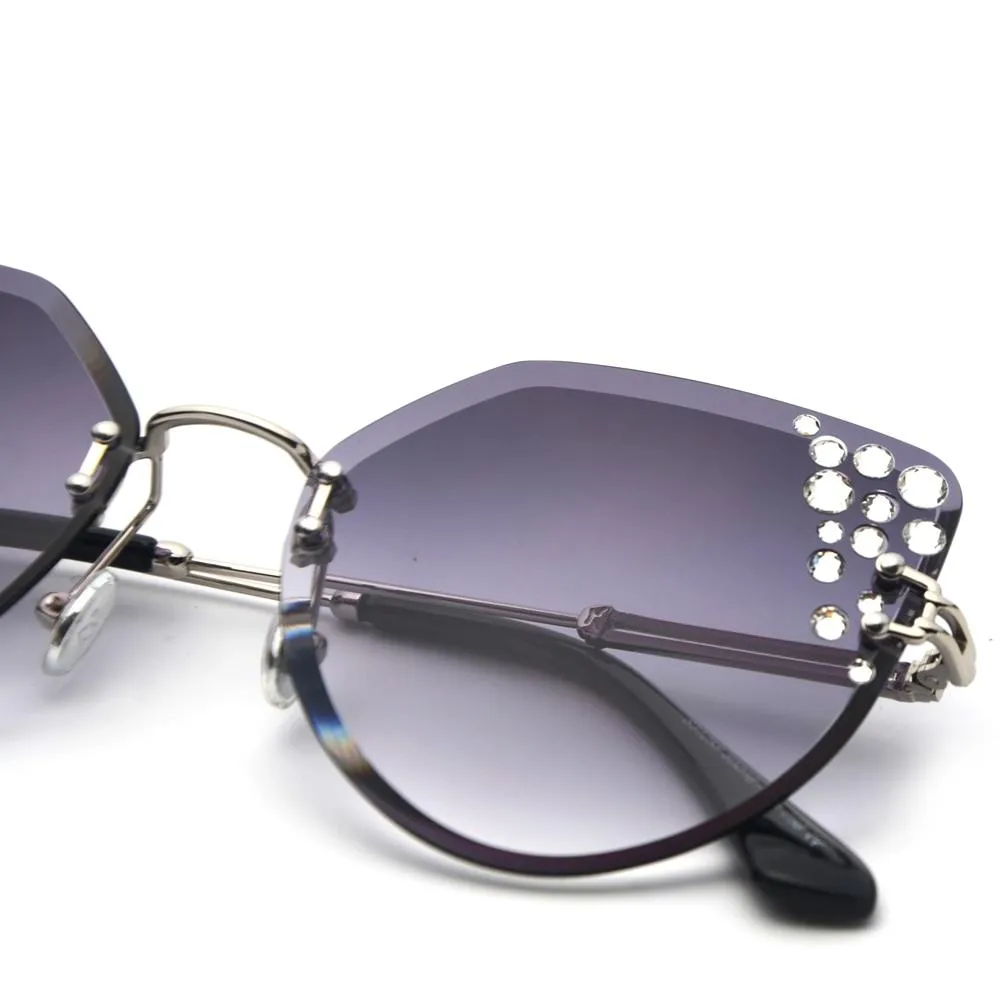 2019 Summer Cat Eye Rhinestone Frameless Designer Sunglasses for Women