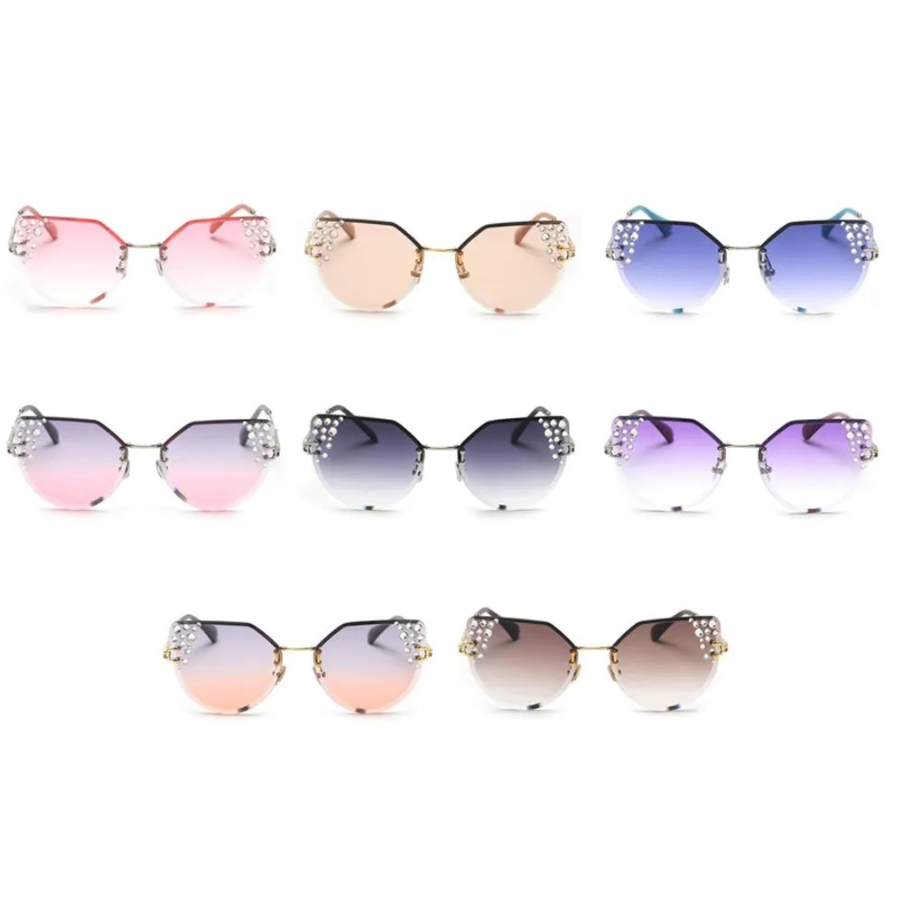 2019 Summer Cat Eye Rhinestone Frameless Designer Sunglasses for Women