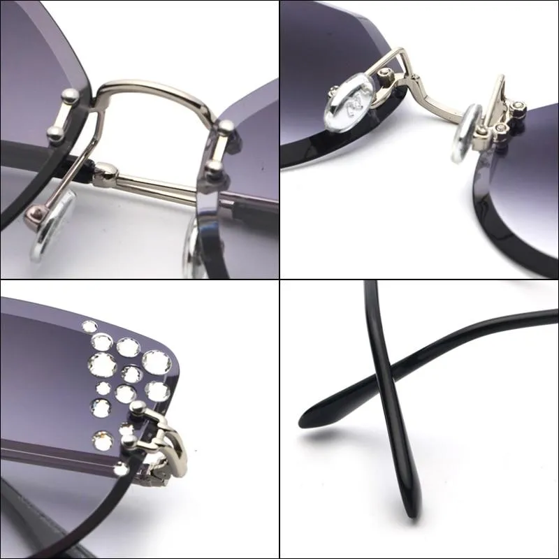 2019 Summer Cat Eye Rhinestone Frameless Designer Sunglasses for Women