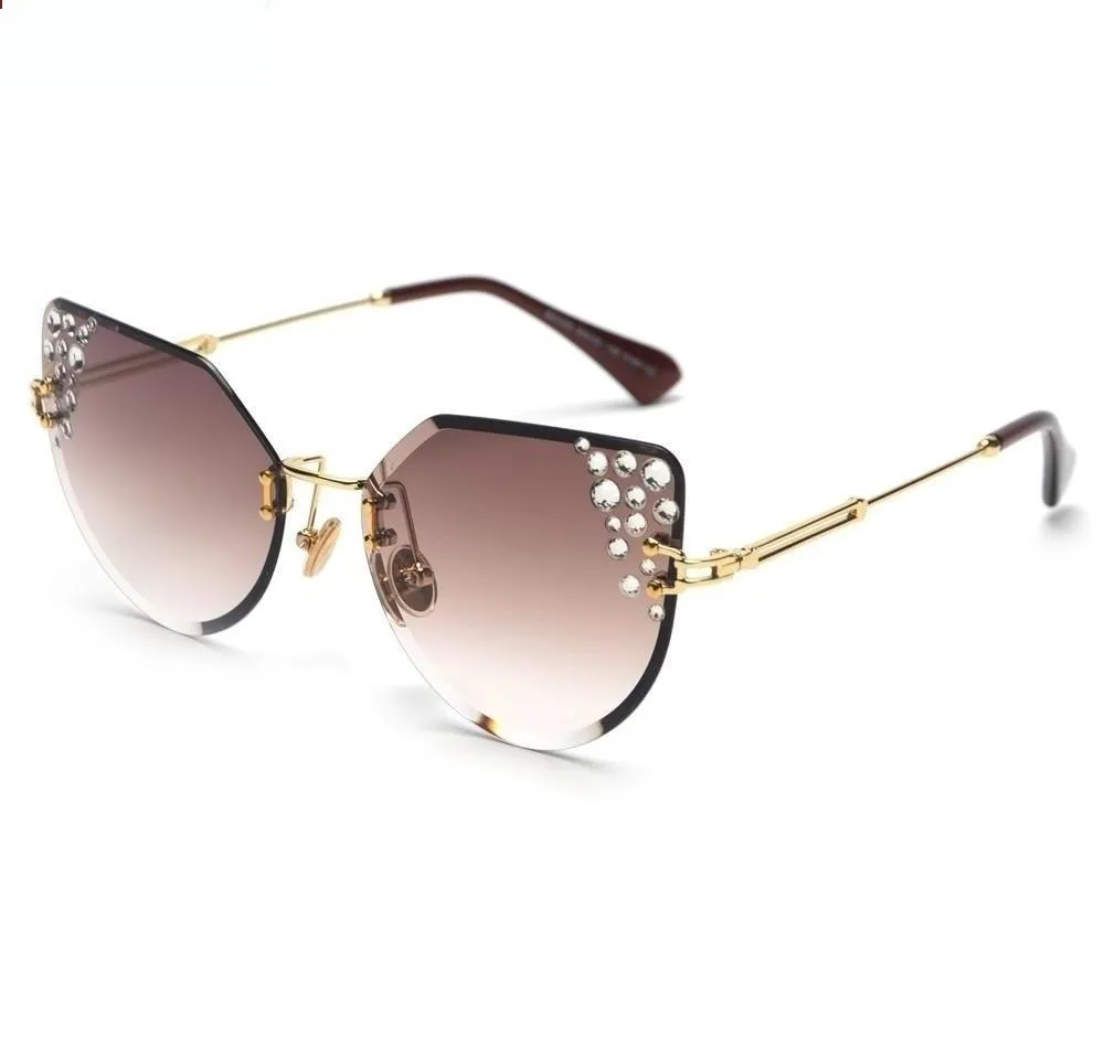 2019 Summer Cat Eye Rhinestone Frameless Designer Sunglasses for Women