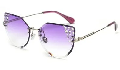 2019 Summer Cat Eye Rhinestone Frameless Designer Sunglasses for Women