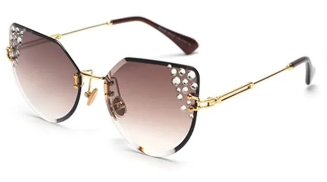 2019 Summer Cat Eye Rhinestone Frameless Designer Sunglasses for Women