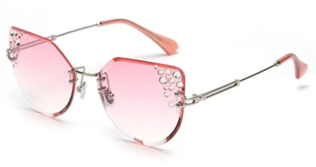 2019 Summer Cat Eye Rhinestone Frameless Designer Sunglasses for Women