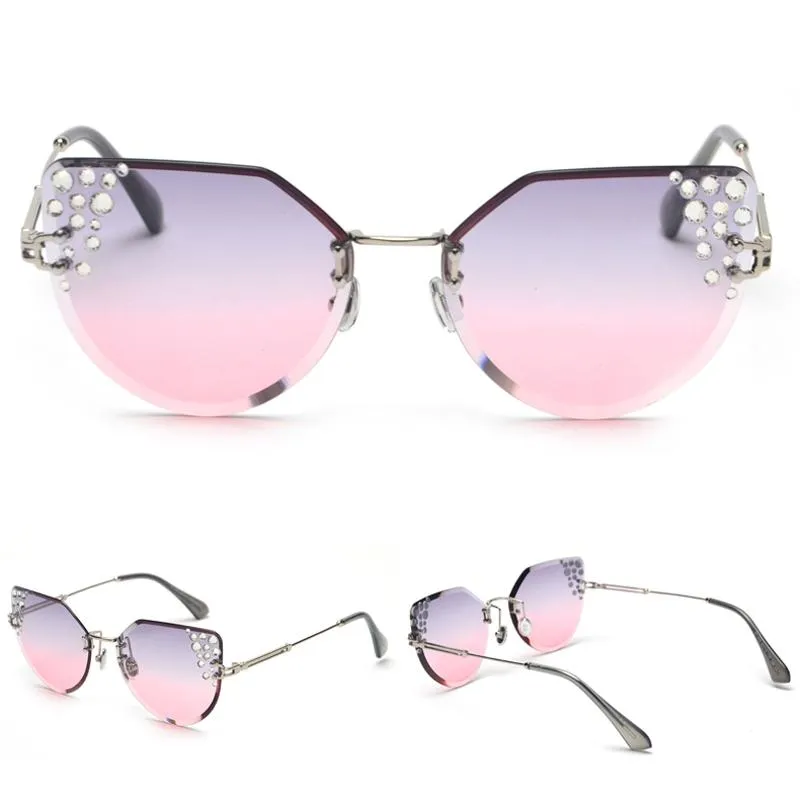 2019 Summer Cat Eye Rhinestone Frameless Designer Sunglasses for Women