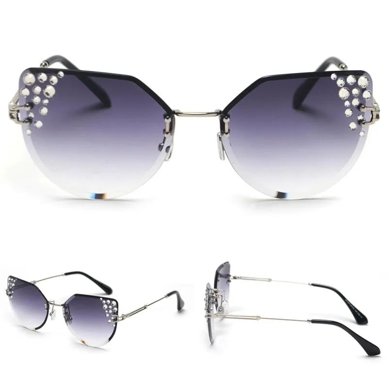 2019 Summer Cat Eye Rhinestone Frameless Designer Sunglasses for Women