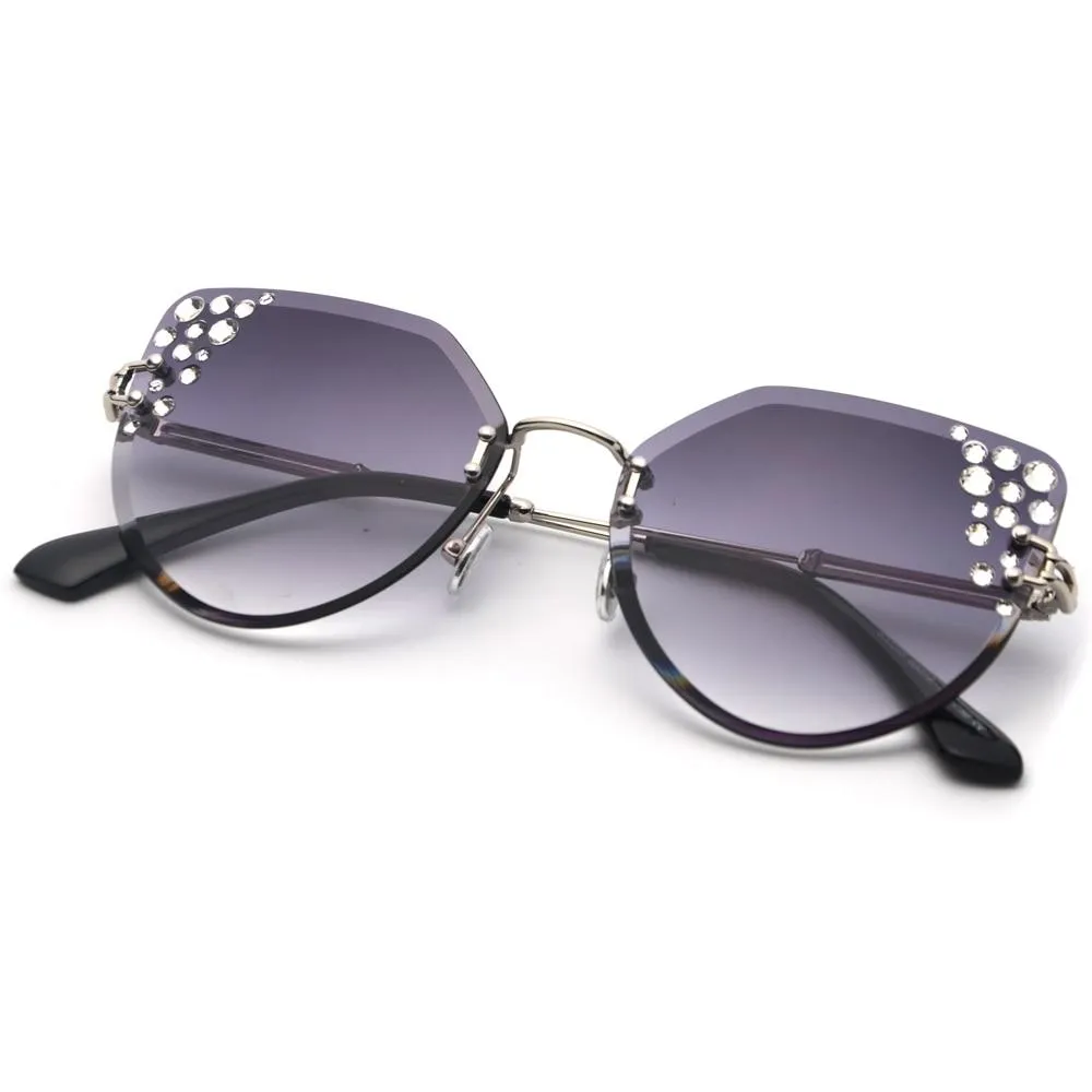 2019 Summer Cat Eye Rhinestone Frameless Designer Sunglasses for Women