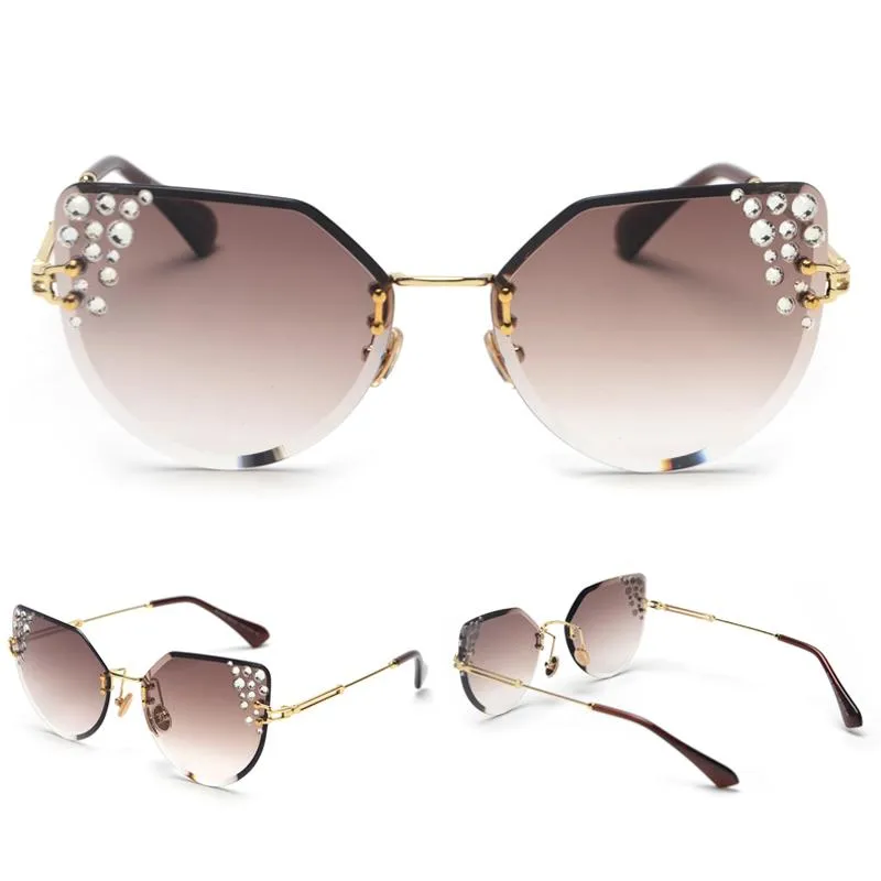 2019 Summer Cat Eye Rhinestone Frameless Designer Sunglasses for Women