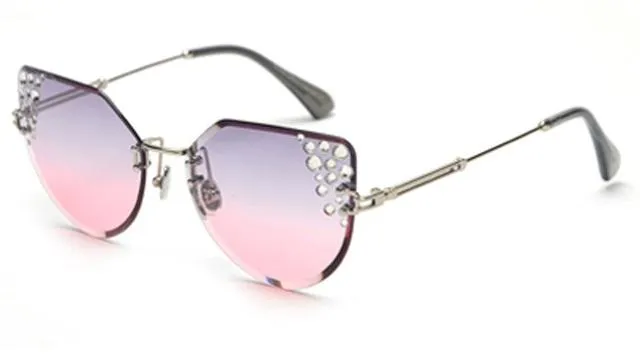 2019 Summer Cat Eye Rhinestone Frameless Designer Sunglasses for Women