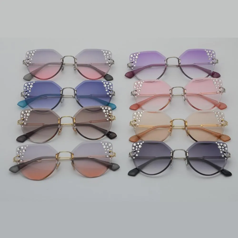 2019 Summer Cat Eye Rhinestone Frameless Designer Sunglasses for Women