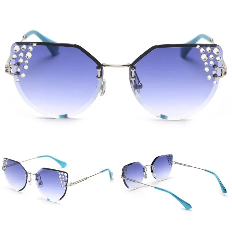 2019 Summer Cat Eye Rhinestone Frameless Designer Sunglasses for Women