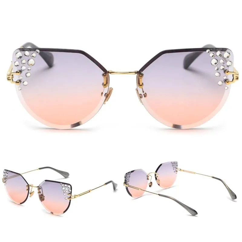 2019 Summer Cat Eye Rhinestone Frameless Designer Sunglasses for Women