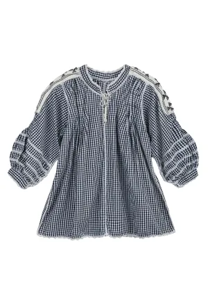 Amorcita Mexican Top - Gingham - Black,White