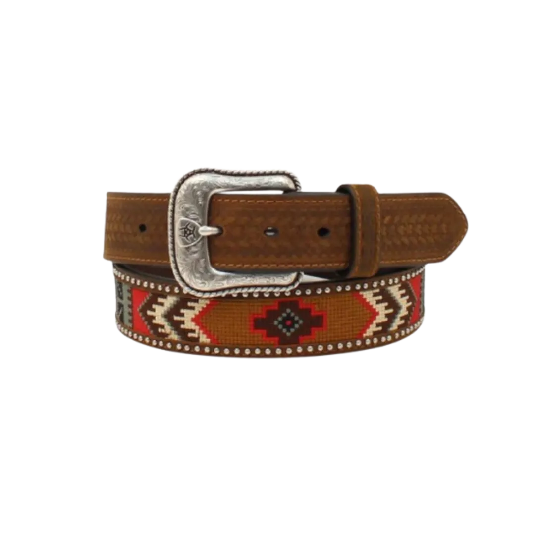 Ariat Men's Embroidered Inlay Round Conchos Brown Belt