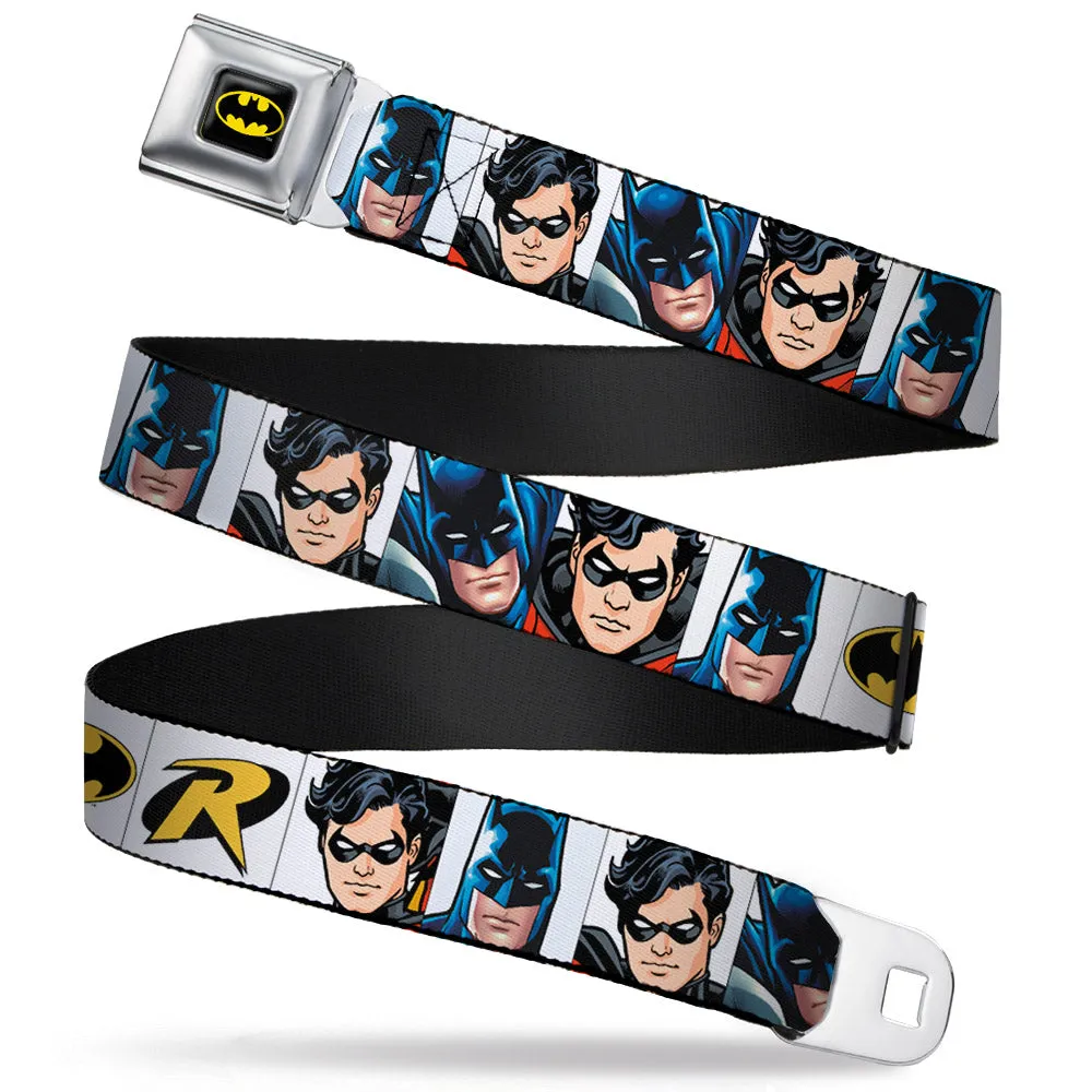 Batman Full Color Black Yellow Seatbelt Belt - Batman & Robin Blocks White Webbing