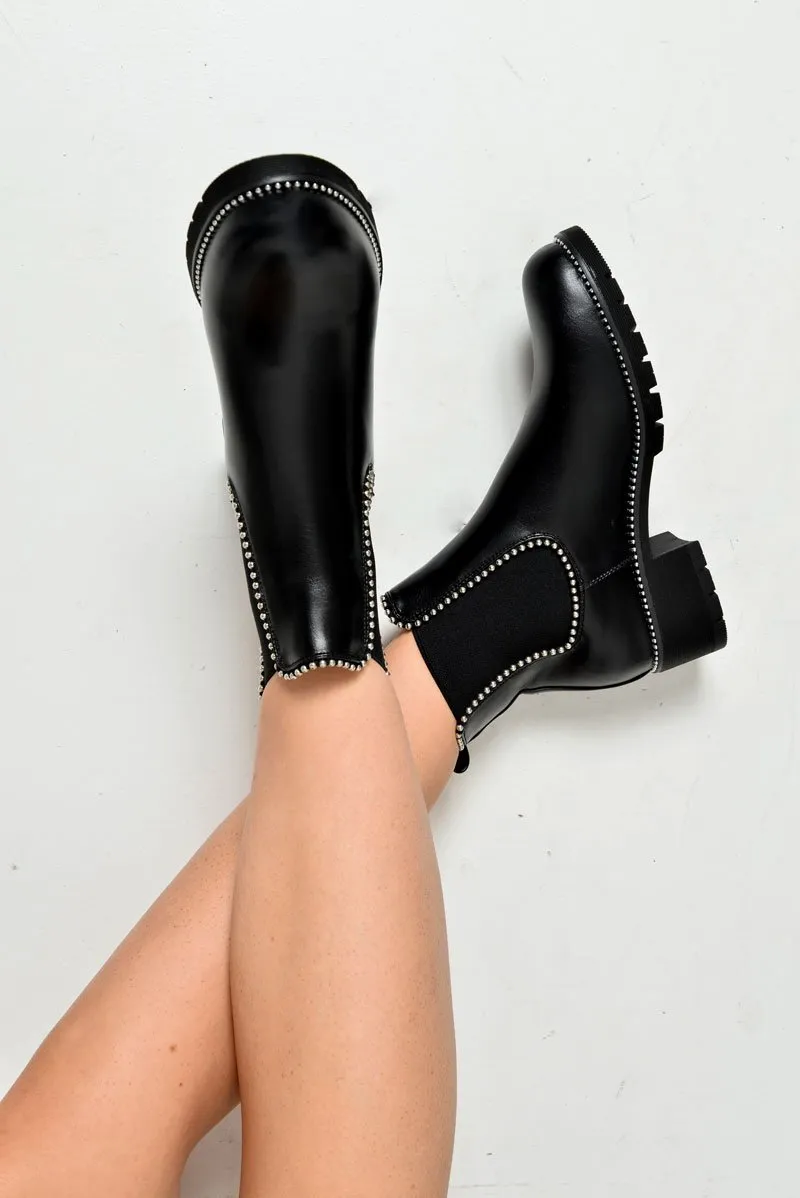 Black PU Stud Trim Chelsea Boots - Spencer