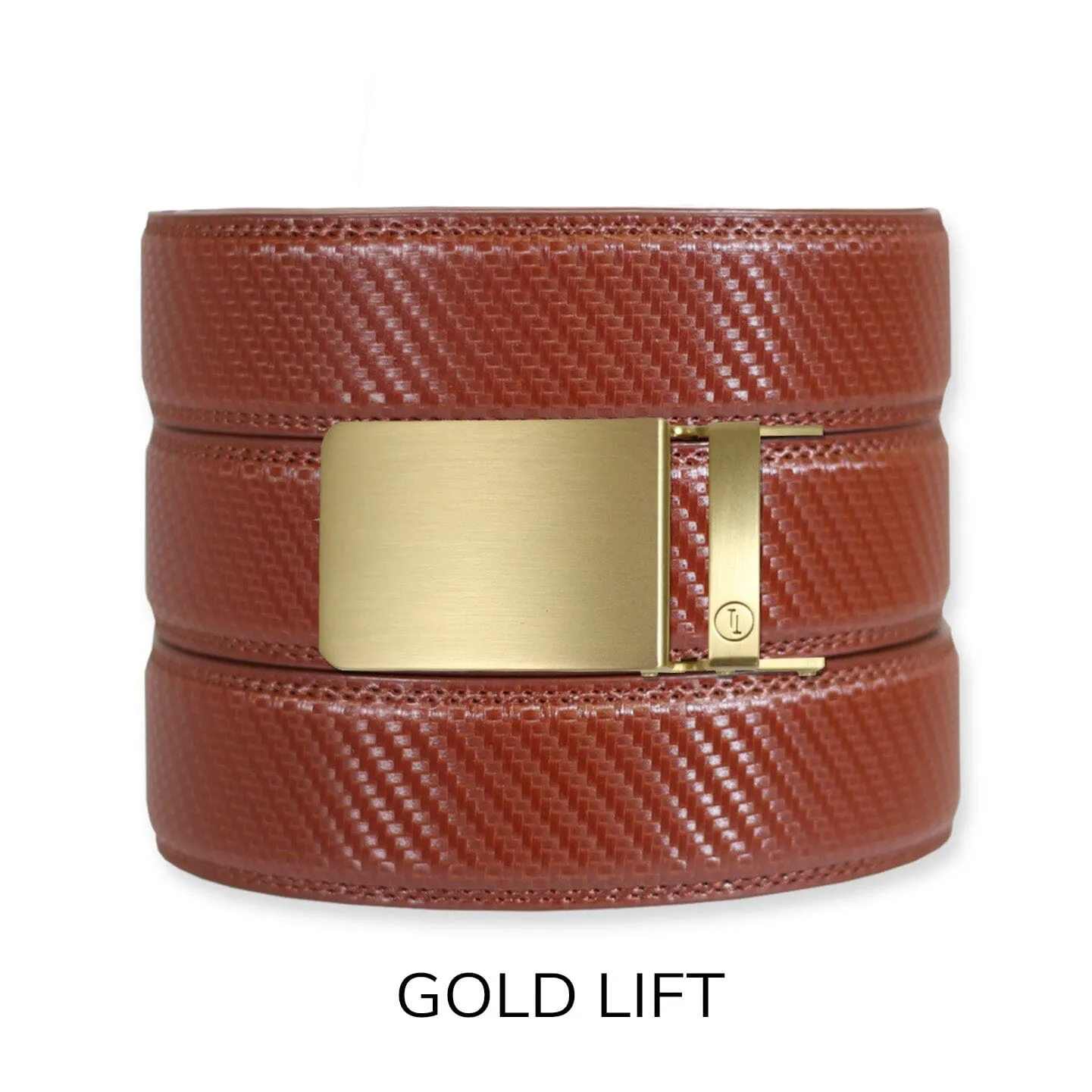 Carbon Cognac Leather Ratchet Belt & Buckle Set