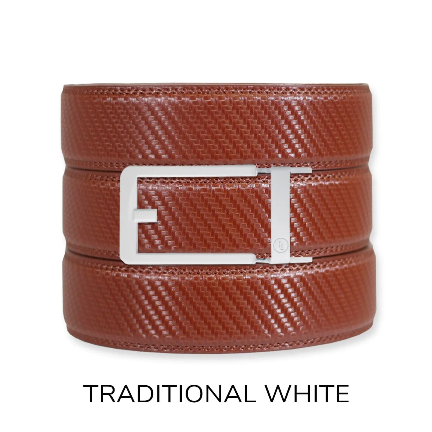 Carbon Cognac Leather Ratchet Belt & Buckle Set