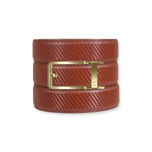 Carbon Cognac Leather Ratchet Belt & Buckle Set