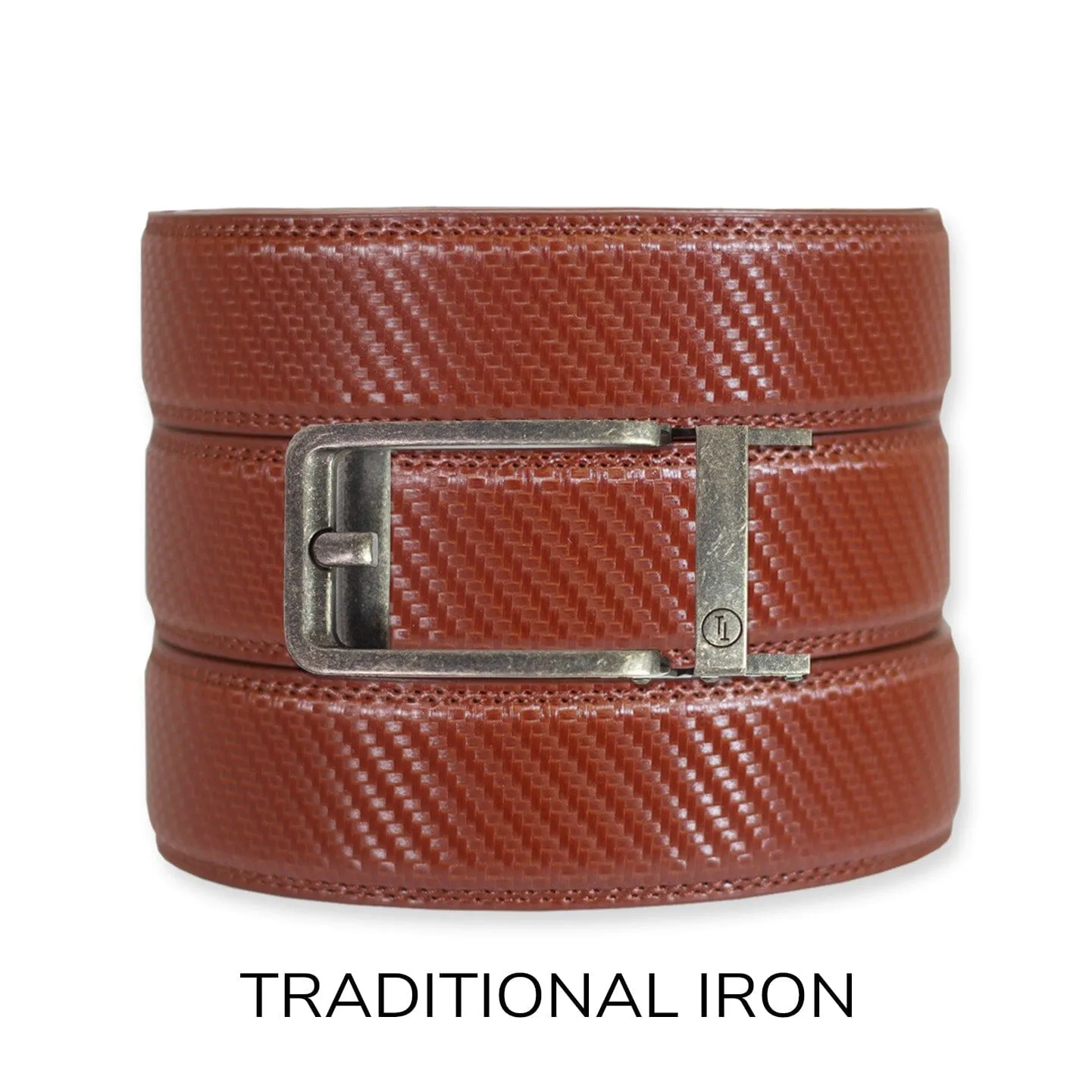 Carbon Cognac Leather Ratchet Belt & Buckle Set