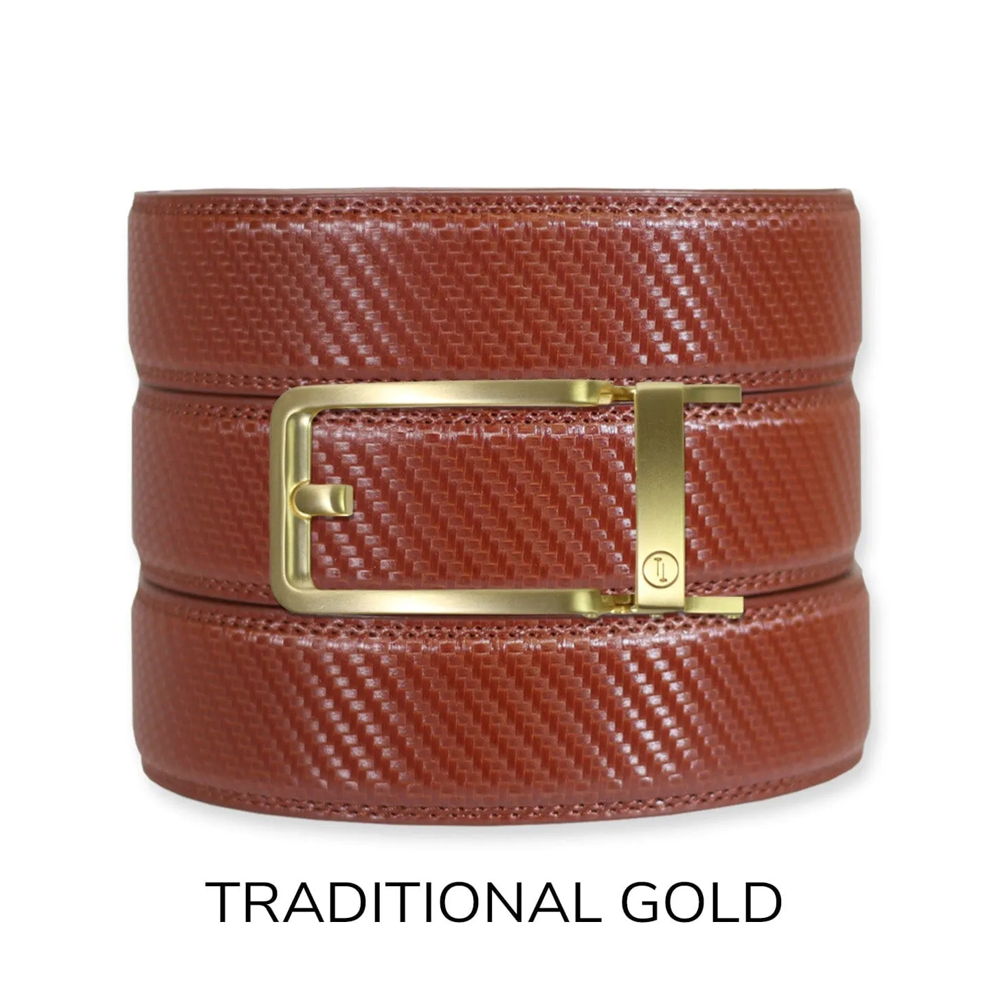 Carbon Cognac Leather Ratchet Belt & Buckle Set