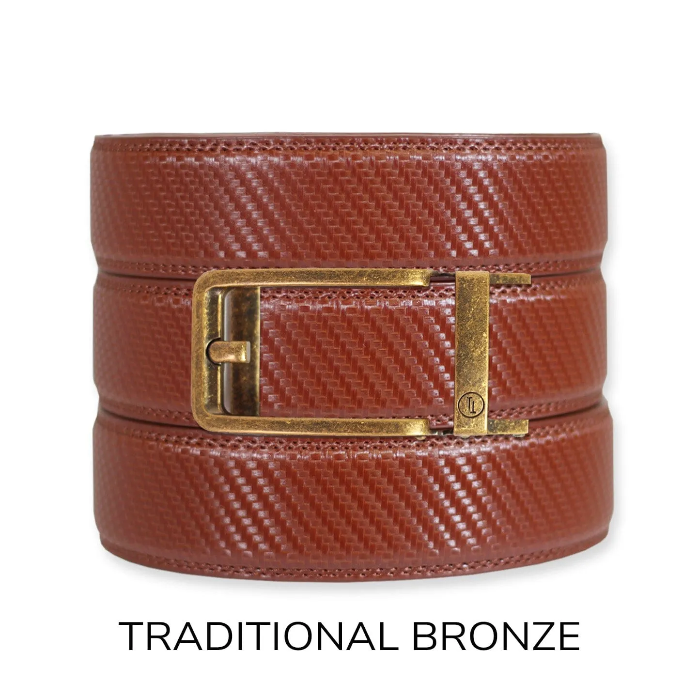 Carbon Cognac Leather Ratchet Belt & Buckle Set