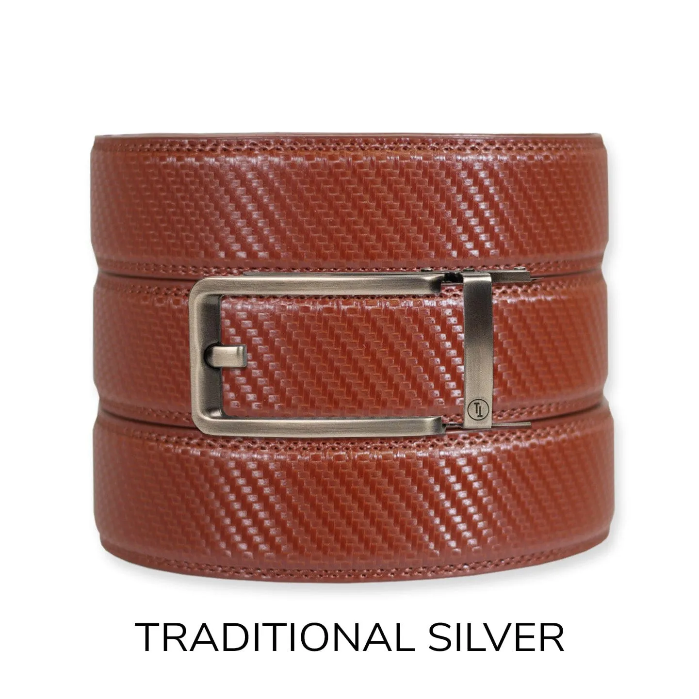 Carbon Cognac Leather Ratchet Belt & Buckle Set