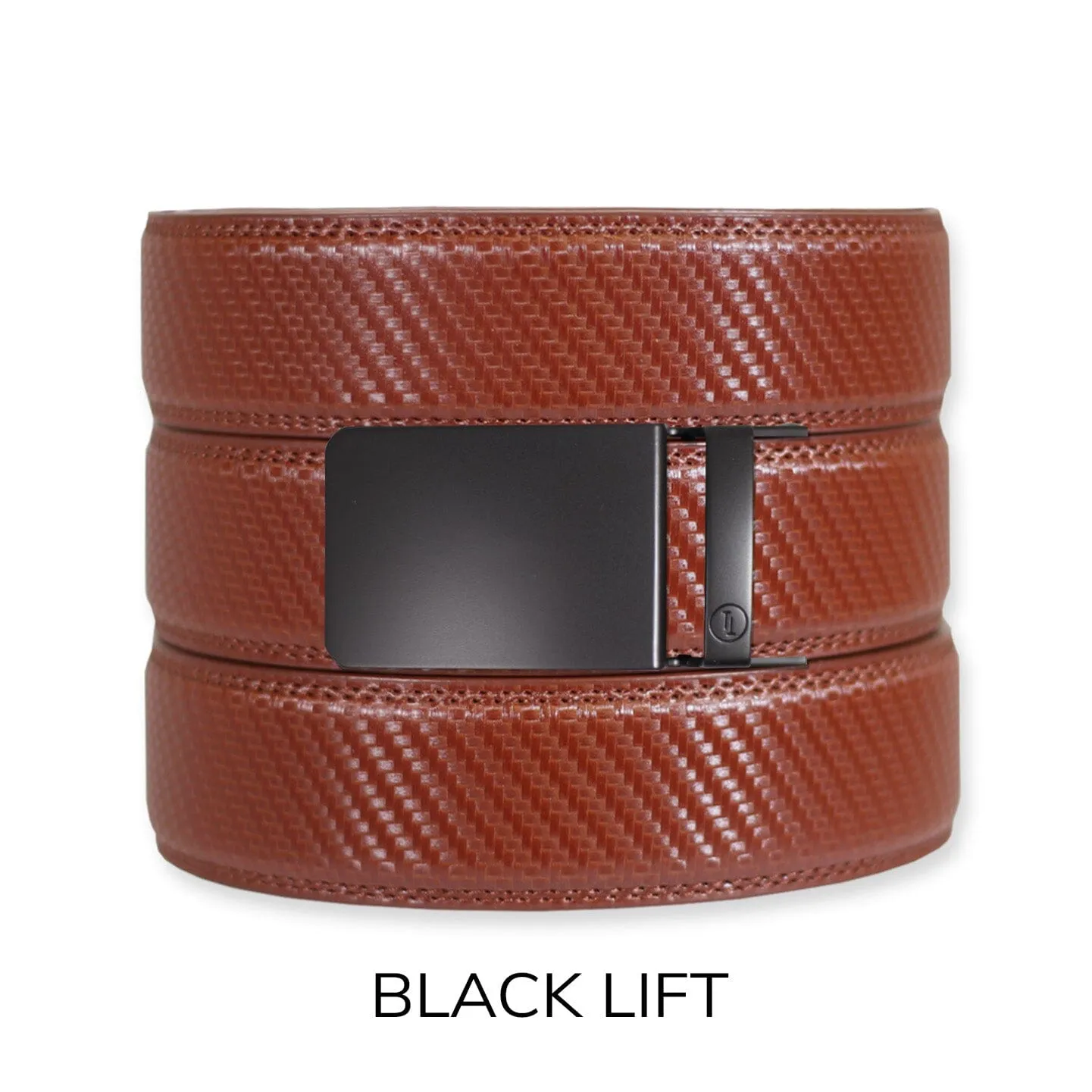 Carbon Cognac Leather Ratchet Belt & Buckle Set