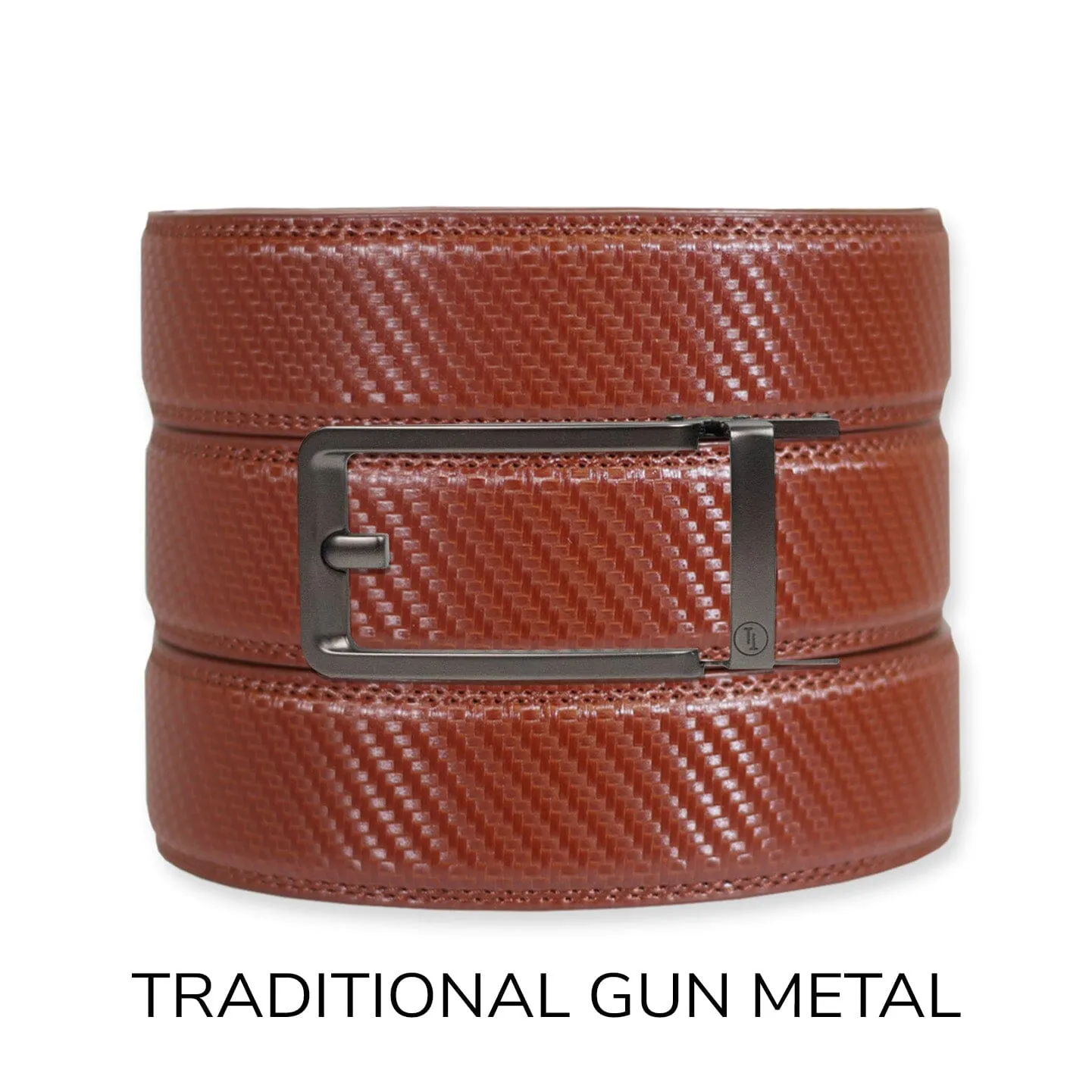 Carbon Cognac Leather Ratchet Belt & Buckle Set