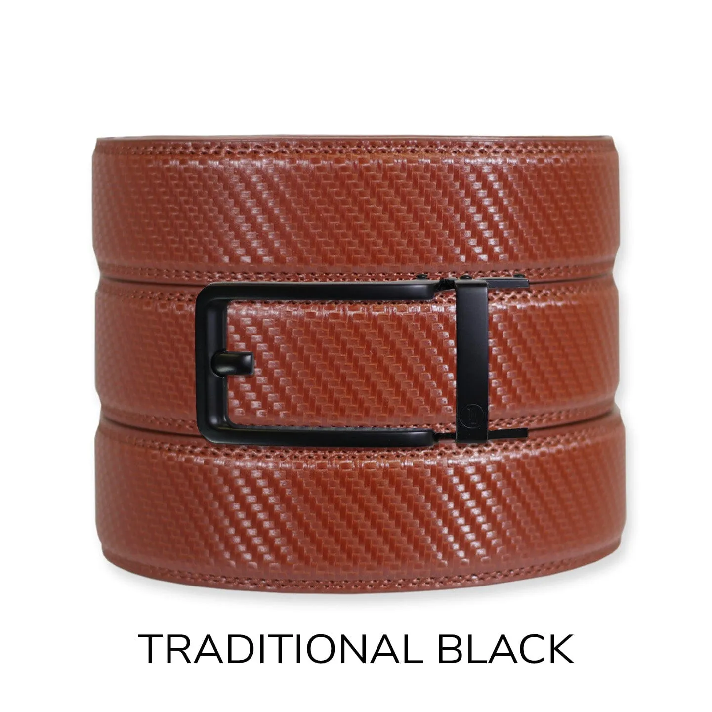 Carbon Cognac Leather Ratchet Belt & Buckle Set