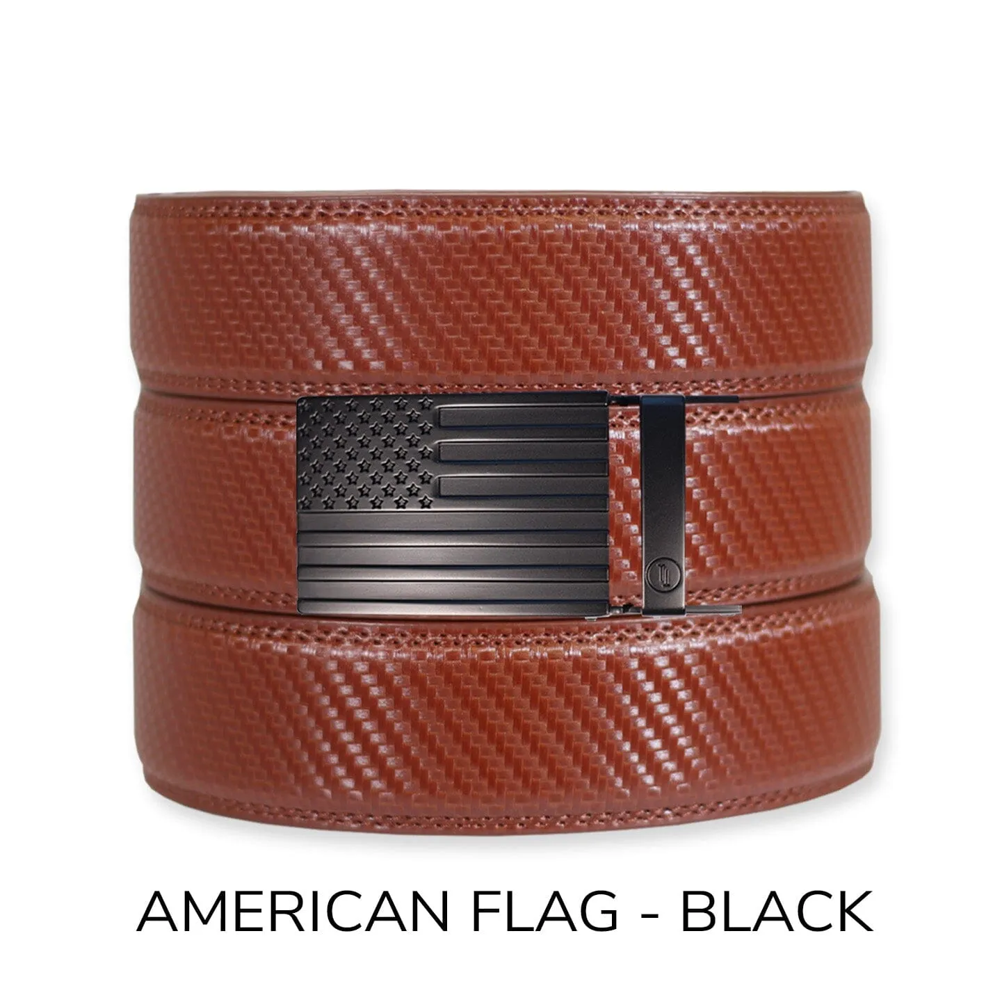 Carbon Cognac Leather Ratchet Belt & Buckle Set