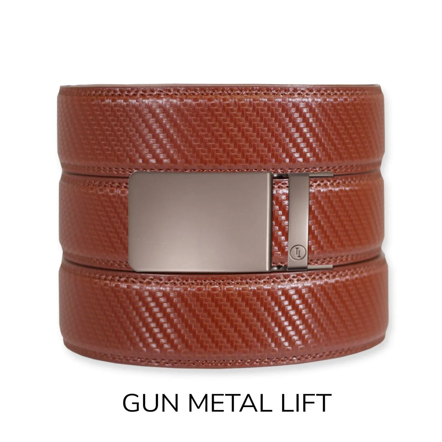 Carbon Cognac Leather Ratchet Belt & Buckle Set