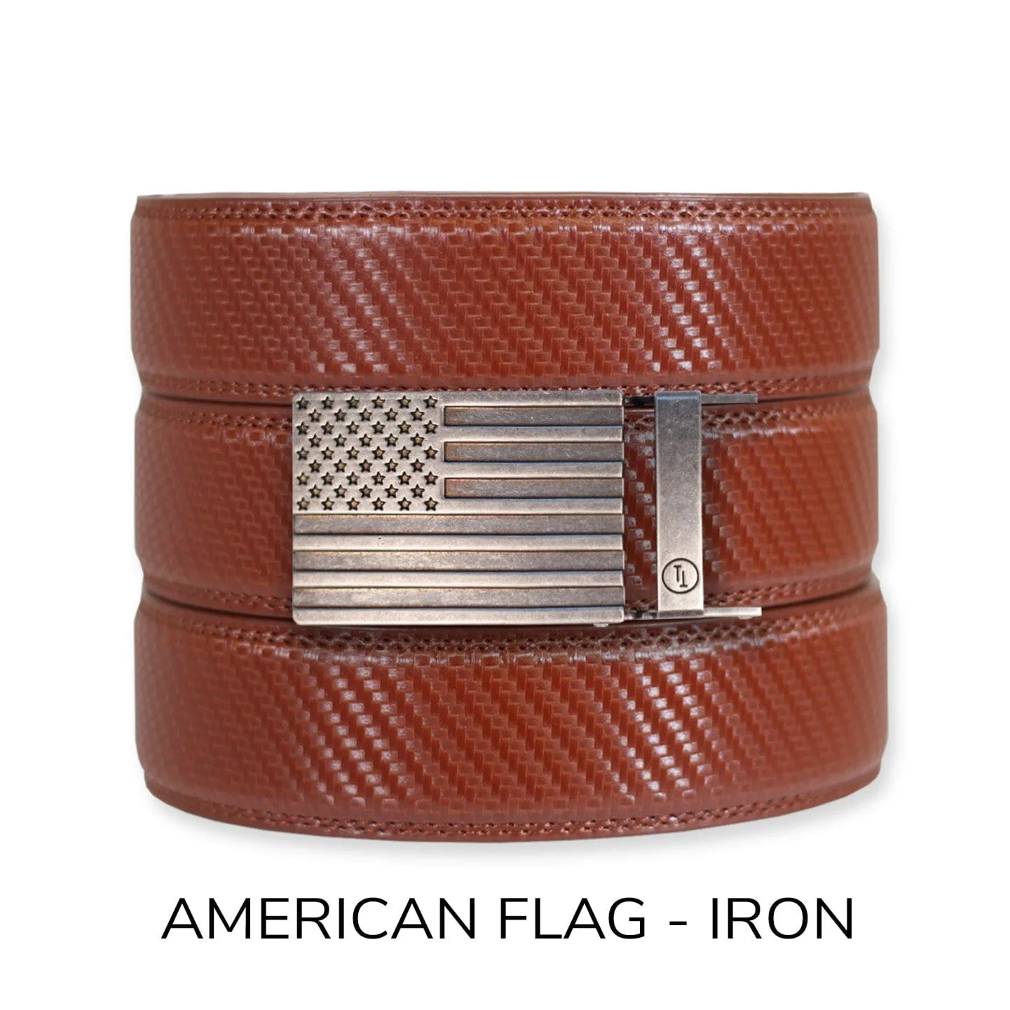 Carbon Cognac Leather Ratchet Belt & Buckle Set