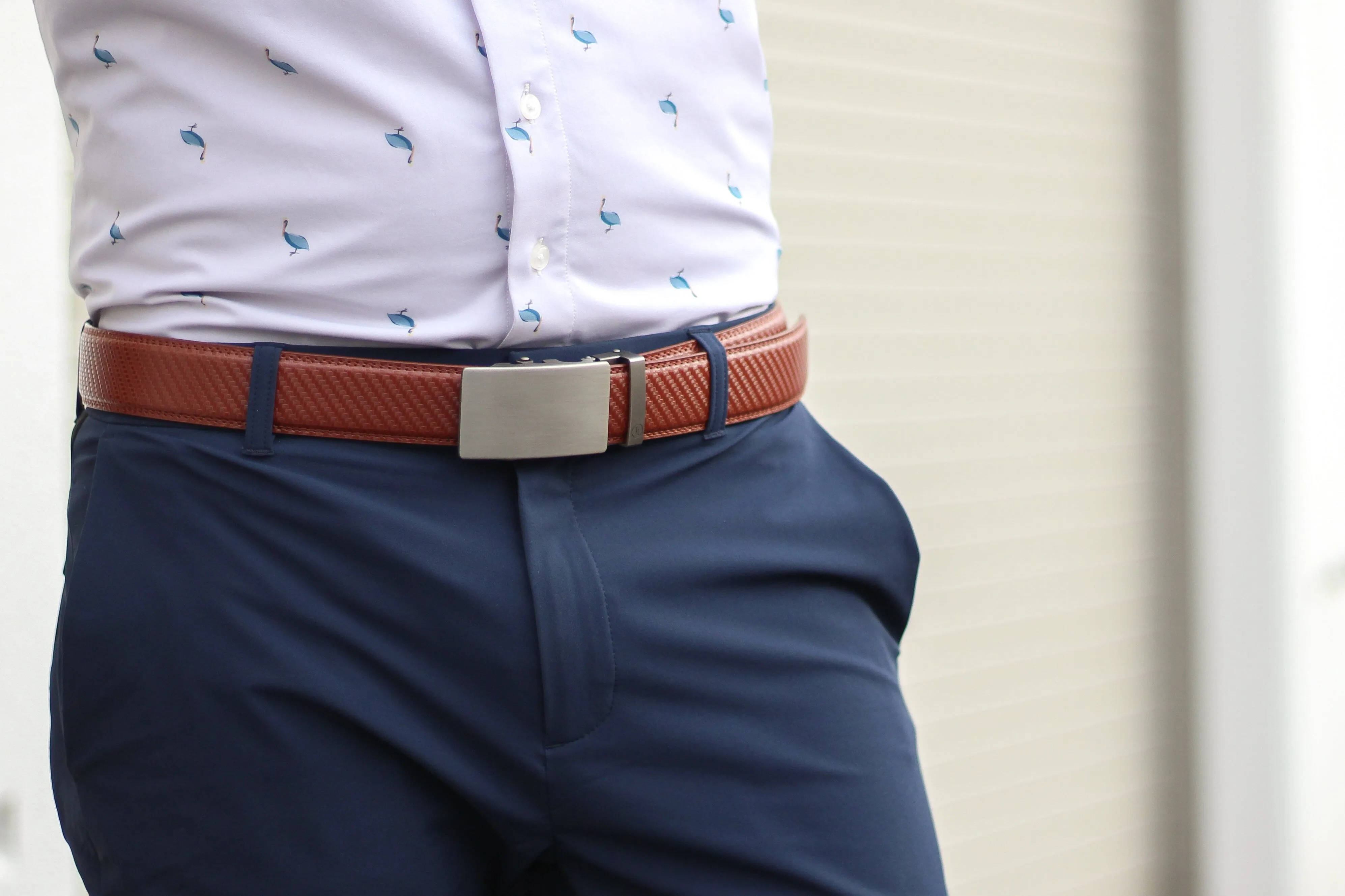 Carbon Cognac Leather Ratchet Belt & Buckle Set