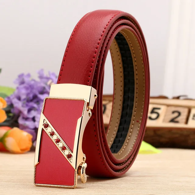 CETIRI 24 Style Fashion Leaf Automatic Buckle Belt Women High Quality Leather Belts Female Strap Waist Plus Size 90-120cm Belts