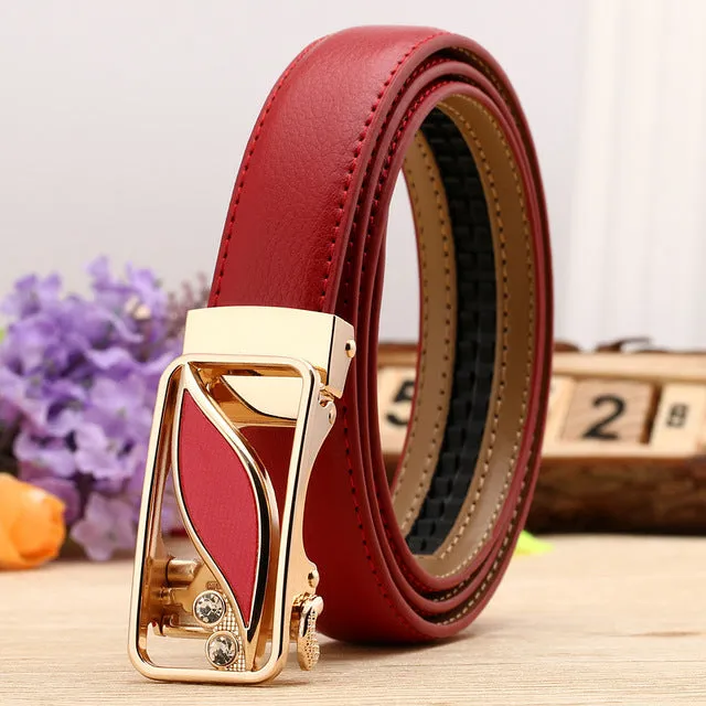 CETIRI 24 Style Fashion Leaf Automatic Buckle Belt Women High Quality Leather Belts Female Strap Waist Plus Size 90-120cm Belts