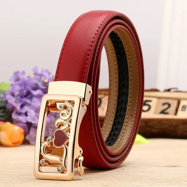 CETIRI 24 Style Fashion Leaf Automatic Buckle Belt Women High Quality Leather Belts Female Strap Waist Plus Size 90-120cm Belts