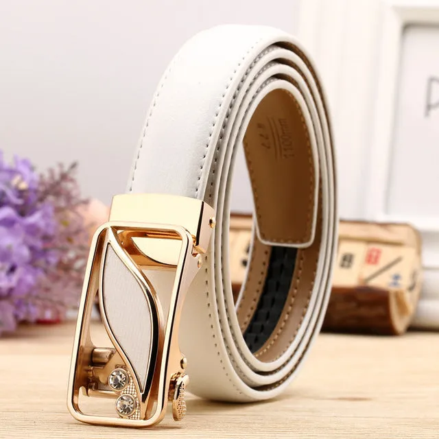 CETIRI 24 Style Fashion Leaf Automatic Buckle Belt Women High Quality Leather Belts Female Strap Waist Plus Size 90-120cm Belts