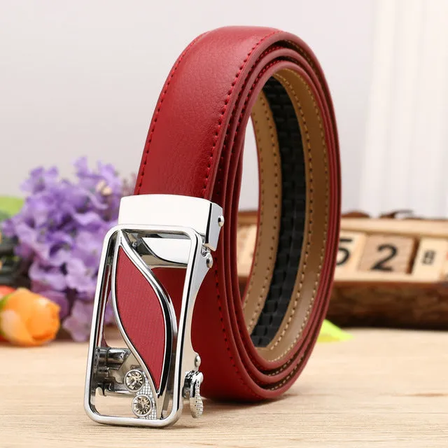 CETIRI 24 Style Fashion Leaf Automatic Buckle Belt Women High Quality Leather Belts Female Strap Waist Plus Size 90-120cm Belts