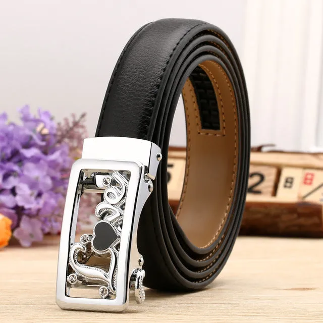 CETIRI 24 Style Fashion Leaf Automatic Buckle Belt Women High Quality Leather Belts Female Strap Waist Plus Size 90-120cm Belts