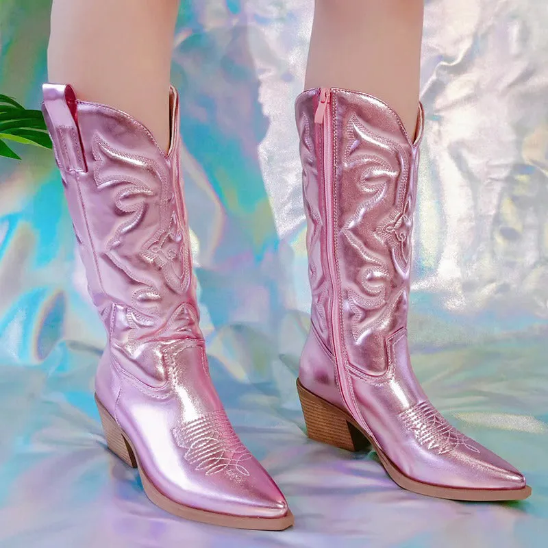 Chic and Classy Cowboy Style Metallic Boots for Women