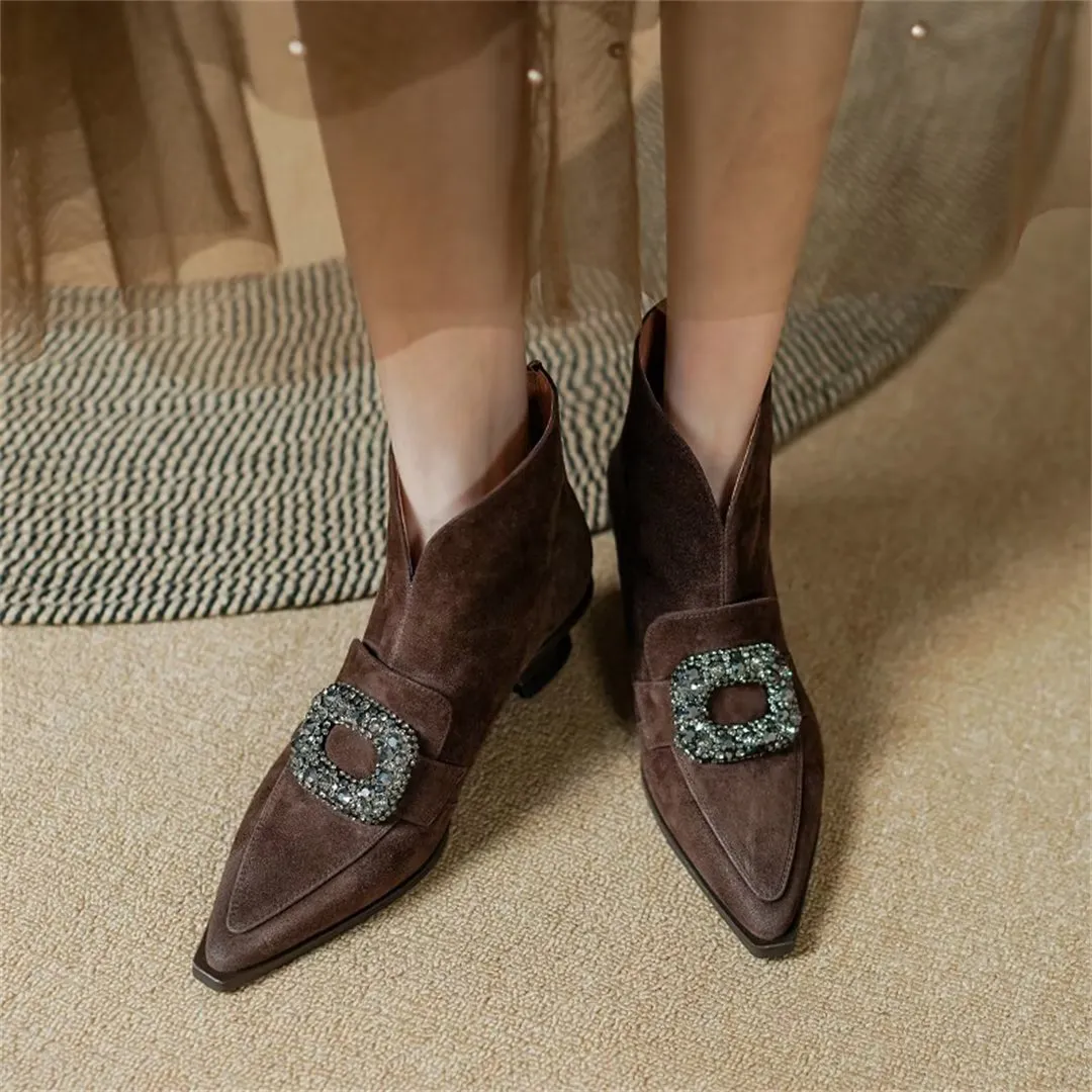 Chic Pointed-Toe Ankle Leather Boots