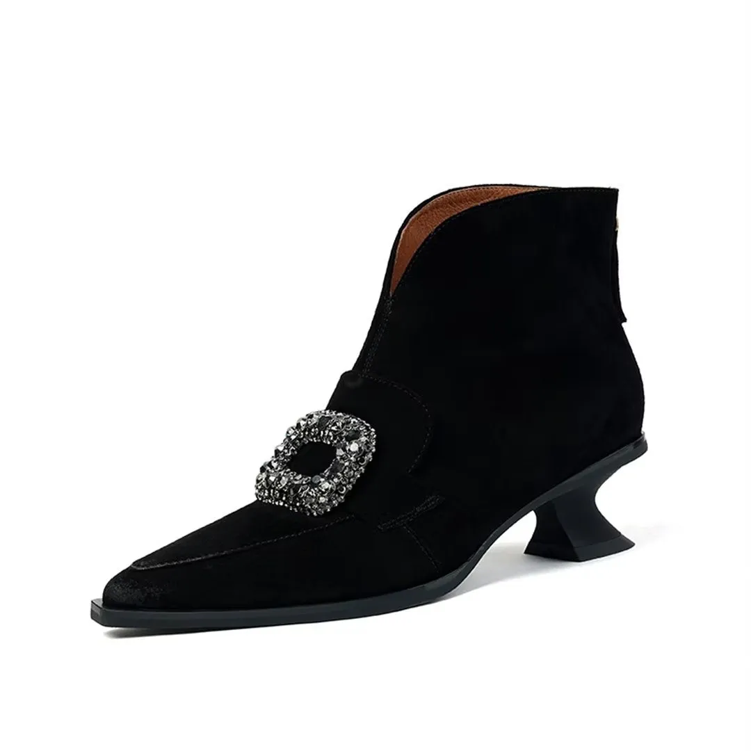 Chic Pointed-Toe Ankle Leather Boots