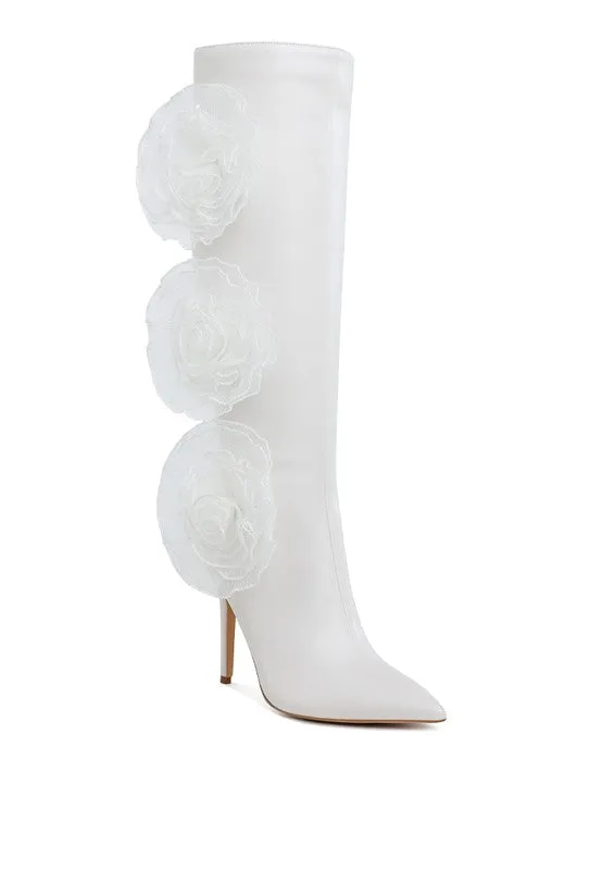 Chikara Sheer Big Rose Detail Long Boots