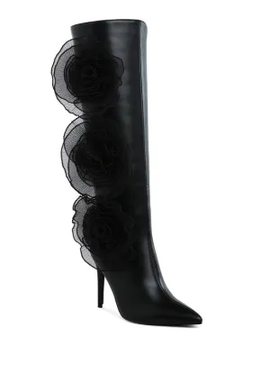 Chikara Sheer Big Rose Detail Long Boots