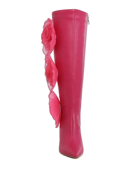 Chikara Sheer Big Rose Detail Long Boots